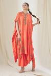Anamika Khanna_Coral Embroidered Tunic And Draped Skirt Set_at_Aza_Fashions