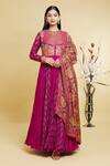 Buy_Debyani + CO_Magenta Floral, Sequin, Thread Round Embroidered Jacket And Anarkali Set _at_Aza_Fashions
