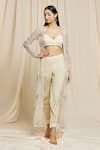 Buy Izzumi Mehta Beige Net, Crepe Floral Plunge V Neck Hand Embroidered Jacket And Pant Set Online at Aza Fashions Buy_Izzumi Mehta_Beige Net, Crepe Floral Plunge V Neck Hand Embroidered Jacket And Pant Set _Online_at_Aza_Fashions