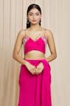 Izzumi Mehta Pink Georgette Floral Plunge V Neck Embroidered Pre-stitched Saree With Blouse at Aza Fashions Izzumi Mehta_Pink Georgette Floral Plunge V Neck Embroidered Pre-stitched Saree With Blouse _at_Aza_Fashions