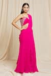Buy Izzumi Mehta Pink Georgette Floral Plunge V Neck Embroidered Pre-stitched Saree With Blouse Online at Aza Fashions Buy_Izzumi Mehta_Pink Georgette Floral Plunge V Neck Embroidered Pre-stitched Saree With Blouse _Online_at_Aza_Fashions