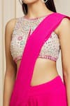 Izzumi Mehta_Pink Georgette Embroidered Mirror Round Hand Pant Saree _at_Aza_Fashions
