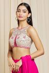 Izzumi Mehta_Pink Georgette Embroidered Mirror Round Hand Pant Saree _Online_at_Aza_Fashions