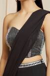 Shop Izzumi Mehta Black Georgette Stripe Sweetheart Neck Embroidered Pre-draped Skirt Saree Online at Aza Fashions Shop_Izzumi Mehta_Black Georgette Stripe Sweetheart Neck Embroidered Pre-draped Skirt Saree _Online_at_Aza_Fashions