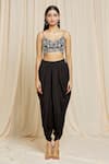 Izzumi Mehta_Black Crepe Embroidered Floral Plunge V Neck Hand Jacket And Dhoti Pant Set _at_Aza_Fashions