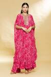 Buy_Arpita Mehta_Red Crepe Silk Floral Print Cape Style Tunic And Pant Set_Online_at_Aza_Fashions