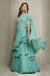 Anushree Reddy_Green Chiffon Pre-draped Ruffle Saree With Blouse_Online_at_Aza_Fashions