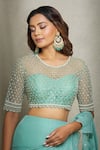 Shop_Anushree Reddy_Green Chiffon Pre-draped Ruffle Saree With Blouse_Online_at_Aza_Fashions