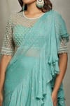 Anushree Reddy_Green Chiffon Pre-draped Ruffle Saree With Blouse_at_Aza_Fashions
