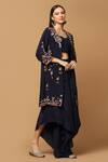 Buy_Two Sisters By Gyans_Blue Crepe Embroidery Sweetheart Neck Floral Cape And Draped Skirt Set _Online_at_Aza_Fashions