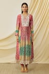 Prisha_Multi Color Silk Printed And Hand Embroidered Floral Anarkali Set _Online_at_Aza_Fashions