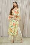 Gopi Vaid_Yellow Tunic - Viscose And Palazzo - Cotton Print & Embroidery Aashna & Set _at_Aza_Fashions