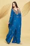 Buy_Rajat K Tangri_Blue Crepe Tassels V-neck Embroidered Motifs Draped Jumpsuit _Online_at_Aza_Fashions