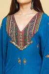 Shop_Rajat K Tangri_Blue Crepe Tassels V-neck Embroidered Motifs Draped Jumpsuit _Online_at_Aza_Fashions