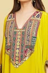 Shop_Rajat K Tangri_Yellow Crepe Embroidered V Neck Multi Yoke Kaftan Kurta And Pant Set _Online_at_Aza_Fashions