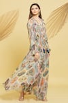 Buy_Rajat K Tangri_Multi Color Crepe, Georgette Tassels Mughal Motifs Ruched Jacket And Pant Set _Online_at_Aza_Fashions