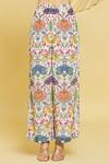 Buy_Rajat K Tangri_Ivory Crepe, Georgette Tassels Botanical Pattern Ruched Jacket And Pant Set 