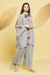 Buy_Rajat K Tangri_Gray Crepe Floral Boat Kaftan Tunic And Pant Set _Online_at_Aza_Fashions