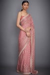 RI.Ritu Kumar_Pink Silk Chinon Embroidered Saree _Online_at_Aza_Fashions