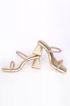 Shop_Tic Tac Toe Footwear_Gold Diamond Embellishment Triangle Block Heels_at_Aza_Fashions