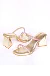Buy_Tic Tac Toe Footwear_Gold Diamond Embellishment Triangle Block Heels_Online_at_Aza_Fashions