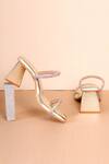 Shop_Tic Tac Toe Footwear_Gold Diamond Embellishment Triangle Block Heels_Online_at_Aza_Fashions