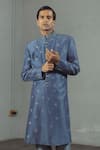 Buy_Mitesh Lodha_Grey Raw Silk Embroidered Sherwani _at_Aza_Fashions