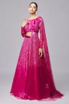 Buy_Amit Aggarwal_Fuchsia Tulle Embroidered Striped Boat Metallic Lehenga Set _at_Aza_Fashions