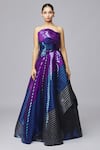 Amit Aggarwal_Blue Mesh Metallic Striped Bandeau Gown_at_Aza_Fashions