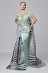 Amit Aggarwal_Multi Color Handwoven Tulle Floral Structured Draped Gown_Online_at_Aza_Fashions