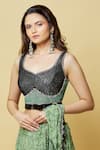 Buy_Nupur Kanoi_Green Crepe Print And Embroidery Floral Pre-draped Saree With Blouse  _Online_at_Aza_Fashions