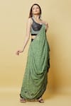 Shop_Nupur Kanoi_Green Crepe Print And Embroidery Floral Pre-draped Saree With Blouse  _Online_at_Aza_Fashions