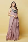 Shop_Nupur Kanoi_Pink B Crepe And Embroidery Floral Scoop Neck Maxi Dress  _Online_at_Aza_Fashions