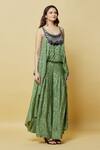 Nupur Kanoi_Green Silk, Brocade Mirrors, Beads Scoop Neck Embroidered Yoke Jumpsuit_Online_at_Aza_Fashions