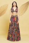 Rajat K Tangri_Multi Color Georgette Mughal Motifs Blouse V Jaal Long Cape And Flared Pant Set _Online_at_Aza_Fashions