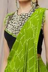 Nupur Kanoi_Green Crepe Print Bandhani Round Neck Dhoti Saree With Blouse  _Online_at_Aza_Fashions