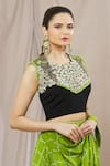 Buy_Nupur Kanoi_Green Crepe Print Bandhani Round Neck Dhoti Saree With Blouse  _Online_at_Aza_Fashions