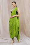 Shop_Nupur Kanoi_Green Crepe Print Bandhani Round Neck Dhoti Saree With Blouse  _Online_at_Aza_Fashions