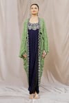 Nupur Kanoi_Green Satin Print Floral Mirror Embellished Draped Dress With Jacket  _Online_at_Aza_Fashions