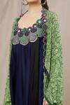 Buy_Nupur Kanoi_Green Satin Print Floral Mirror Embellished Draped Dress With Jacket  _Online_at_Aza_Fashions