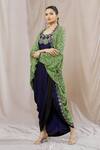 Shop_Nupur Kanoi_Green Satin Print Floral Mirror Embellished Draped Dress With Jacket  _Online_at_Aza_Fashions