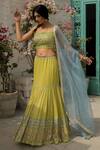 Buy_Surbhi Gupta_Green Organza, Georgette, Cotton Silk Sweetheart Neck Printed Lehenga Set _Online_at_Aza_Fashions