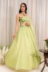 Shop_Silky Bindra_Green Organza, Shantoon Sweetheart Neck Floral Embroidered Lehenga Set _at_Aza_Fashions