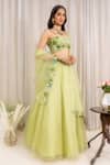Silky Bindra_Green Organza, Shantoon Sweetheart Neck Floral Embroidered Lehenga Set _Online_at_Aza_Fashions