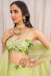 Buy_Silky Bindra_Green Organza, Shantoon Sweetheart Neck Floral Embroidered Lehenga Set _Online_at_Aza_Fashions
