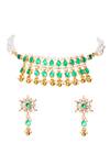 Shop_Namasya_Gold Plated Pearls, Beads Kundan Pendant Choker Set _at_Aza_Fashions