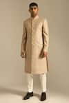 Buy_Dhruv Vaish_Beige Silk Embroidered Sherwani Set _at_Aza_Fashions