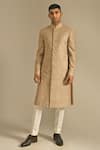 Dhruv Vaish_Beige Silk Embroidered Sherwani Set _Online_at_Aza_Fashions