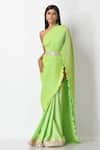 Buy_Kiran Uttam Ghosh_Green Pleated Saree_at_Aza_Fashions