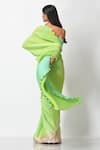 Shop_Kiran Uttam Ghosh_Green Pleated Saree_at_Aza_Fashions